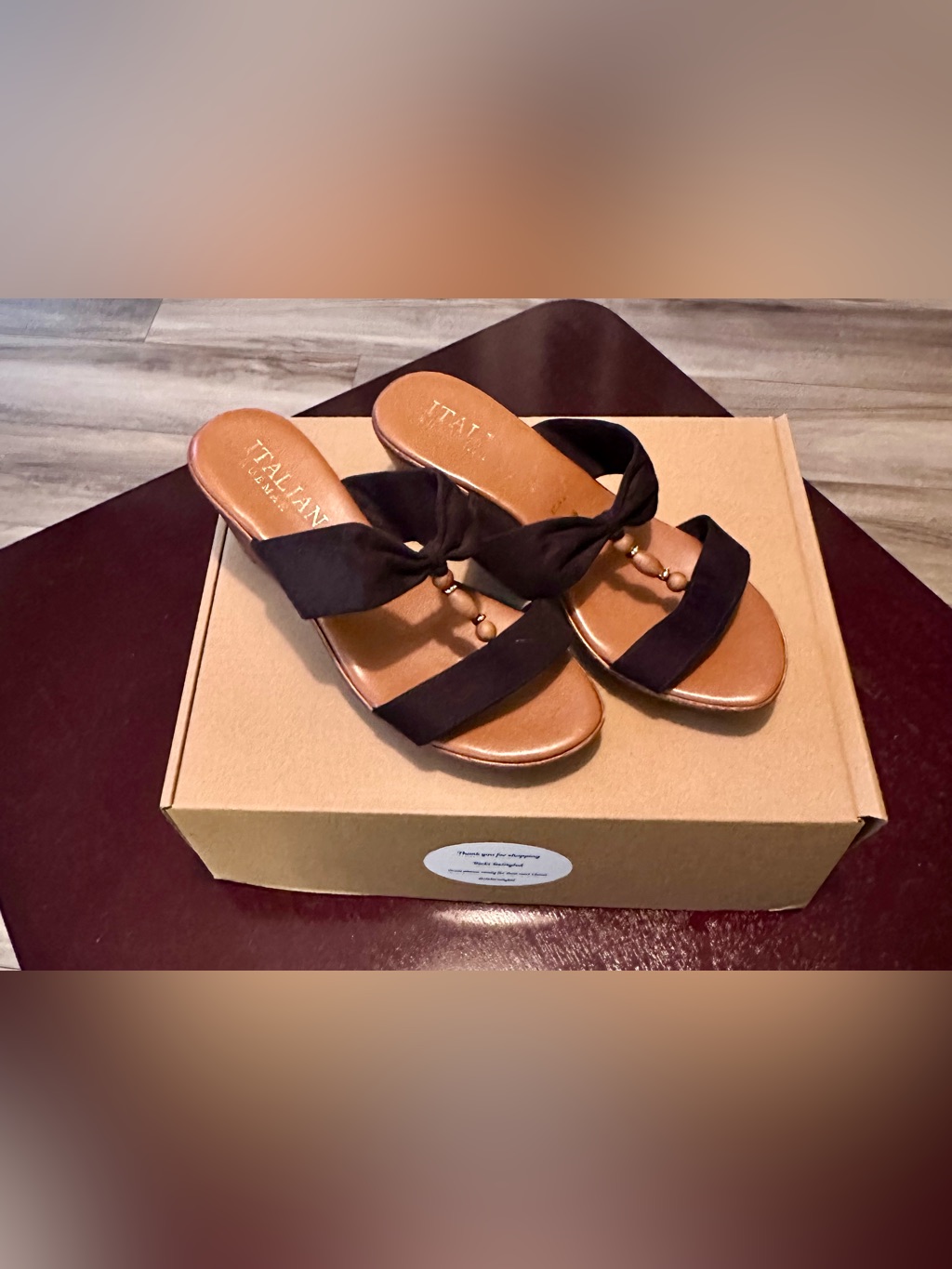 Italian Shoemakers Black Wedge Slide Sandals Beaded Accent Women’s 8w